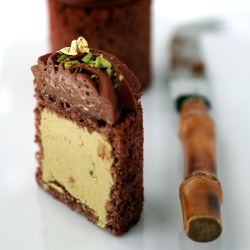 Chocolate and Pistachio Mousse Cake - Recipe photo by cannelleetvanille