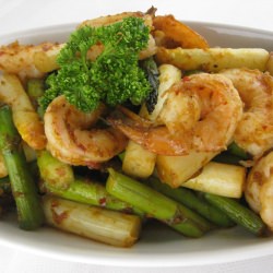 Stir-fry Two Kinds Asparagus Shrimp - Recipe photo by beachloverkitchen