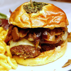 Bacon Cheeseburger on Green Onion Bun - Recipe photo by voodoolily