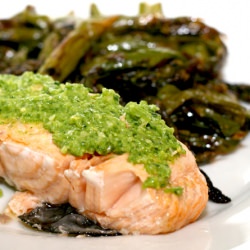 Ramp Pesto with Roasted Salmon - Recipe photo by shivery