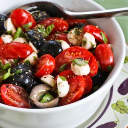 Tomato, Olive, and Mozzarella Salad - Recipe photo by kalynskitchen