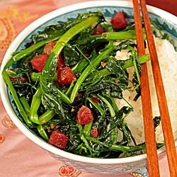 Pea Tendril & Lapchong Stir-Fry - Recipe photo by Lucy Vaserfirer