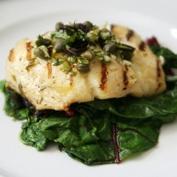 Grilled Halibut with Lemon-Basil - Recipe photo by savorysweetlife.com