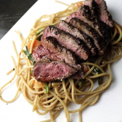 Hanger Steak & Wheat Noodles - Recipe photo by brinegaj