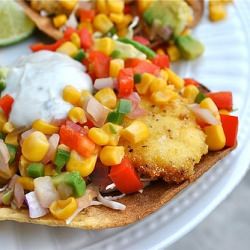 Cod Tostadas with Corn Relish - Recipe photo by ijustlovemyapron