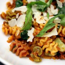 Soyrizo Pasta w Caramelized Onion - Recipe photo by monstroxity