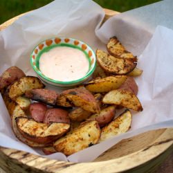Potato Wedges with Buffalo Blue Dip - Recipe photo by OurFamilyEats