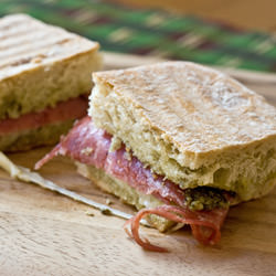 Sopressata Panini w/Mozz & Pesto - Recipe photo by PaniniKathy