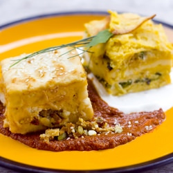 Chilaquile Pie with Mole Tofu - Recipe photo by nofaceplate