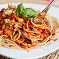 Tomato Walnut Basil Pasta - Recipe photo by ohsheglows