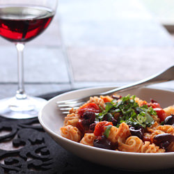 Mediterranean Pasta with Hummus - Recipe photo by TheCilantropist