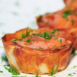 Potato Cups with Smoked Salmon - Recipe photo by DailySpud