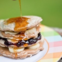 PB, Jam, and Banana Pancakes - Recipe photo by ohsheglows