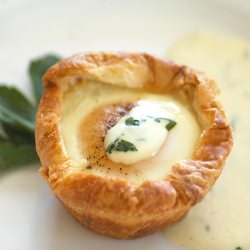 Baked Eggs in Croissant 'Nests' - Recipe photo by savoringtimeinthekitchen