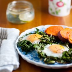 Pan Crisped Greens w/ Eggs - Recipe photo by WinnieAb