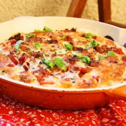 Deep Dish Sausage Pizza with Salad - Recipe photo by Comfort of Cooking