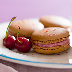 Chocolate & Cherry Macarons - Recipe photo by becskr