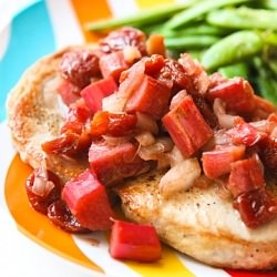 Pork Chops with Rhubarb Cherry Sauce - Recipe photo by pipandebby
