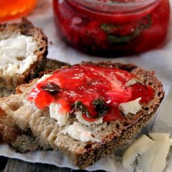 Strawberry Basil Freezer Jam - Recipe photo by cherryteacakes