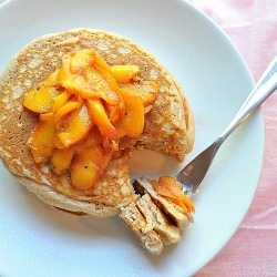 Whole Wheat Pancakes with Peach Compote - Recipe photo by thehathicooks