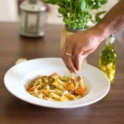 Tomato Mushroom Pasta Primavera - Recipe photo by ChefandSteward