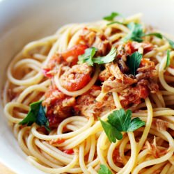 Spaghettini with Tuna Sauce - Recipe photo by cooking.eating.carousing.