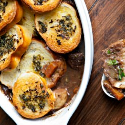 Red Wine Lamb Stew with Herb Croutons - Recipe photo by Foodandthefab