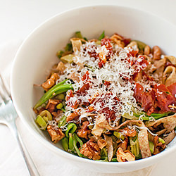 Snap Pea, Prosciutto & Walnut Pasta - Recipe photo by dolcettoconfections