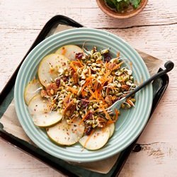 Sprouted Green gram and Pear Salad - Recipe photo by justhomemade