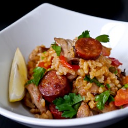 Paella with Chicken and Chorizo - Recipe photo by peaches and donuts