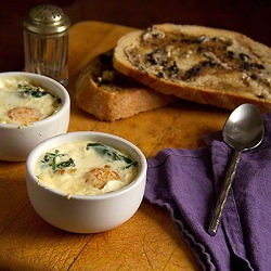Baked Eggs with Black Garlic - Recipe photo by wine_scribbler