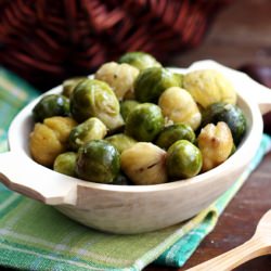 Brussel Sprouts w/ Chestnuts - Recipe photo by Home Cooking Adventure