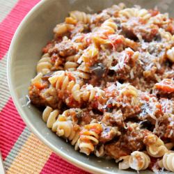 Sausage & Eggplant Pasta - Recipe photo by oobinsnaffa