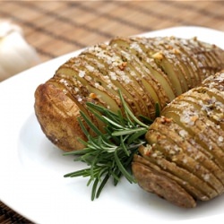 Garlic-Rosemary Hasselback Potatoes - Recipe photo by tideandthyme