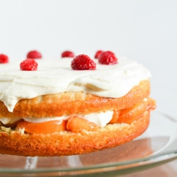 Peach Melba Whipped Cream Cake - Recipe photo by apricosa
