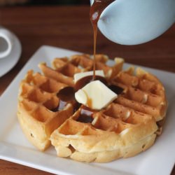 Waffles with Butterscotch Maple Syrup - Recipe photo by bakerbettie