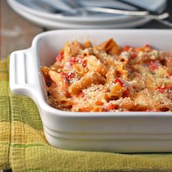 Light Garlic Shrimp Baked Penne - Recipe photo by pinchofyum