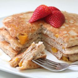 Vanilla Peach Buttermilk Pancakes - Recipe photo by livelearnloveeat
