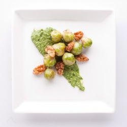 Sautéed Brussels Sprouts w/ Pesto - Recipe photo by nonchalantgourmand