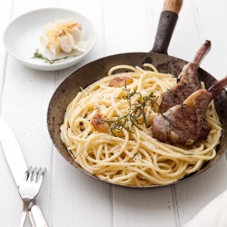 Lamb Cutlets & Roasted Garlic Pasta - Recipe photo by erinnish