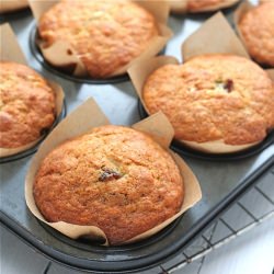 Banana Cherry Chocolate Muffins - Recipe photo by dinnerdujour