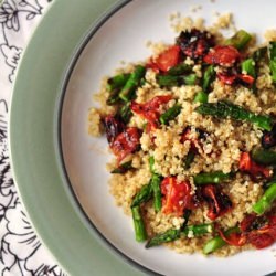 Quinoa with Tomatoes + Asparagus - Recipe photo by katiemaryjones