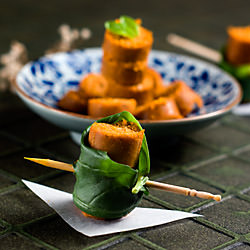 Basil Wrapped Vegan Sausage - Recipe photo by SpicieFoodie
