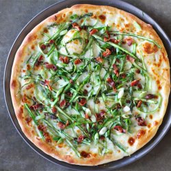 Shaved Asparagus and Bacon Pizza - Recipe photo by Kitchen Konfidence