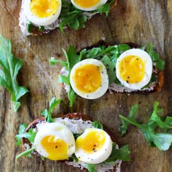 Walnut Crostini with Arugula & Eggs - Recipe photo by Kitchen Konfidence