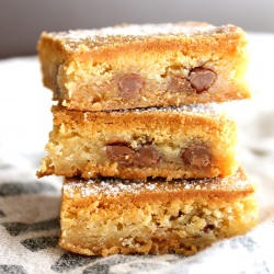 Fudge and Chocolate Chip Blondies - Recipe photo by Warm Snug Fat
