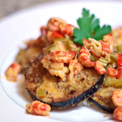 Panko crusted eggplant and etouffee - Recipe photo by Sugarmagphoto