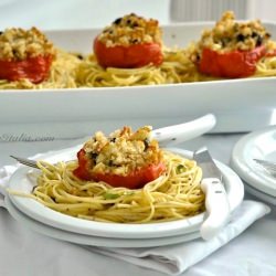 Linguine & Roasted Stuffed Tomatoes - Recipe photo by Diva Eats Italia