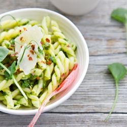 Ramp Pesto on Pasta - Recipe photo by Jen Laceda