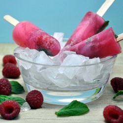 Rose Scented Raspberry Rhubarb Pops - Recipe photo by PinchandSwirl